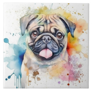 Mops-Hund-Aquarell Fliese