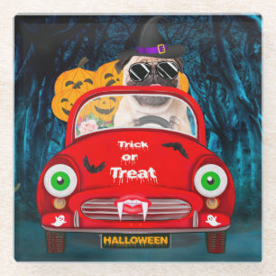 Mops Hund Autofahren Auto Beängstigend Halloween Glasuntersetzer