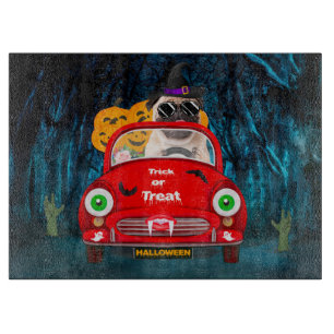 Mops Hund Autofahren Auto Beängstigend Halloween Schneidebrett