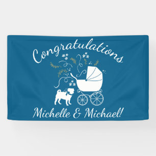 Mops-Hund Baby Shower Junge Blau mit Schleife Banner