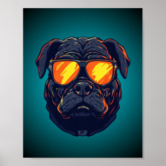 Mops-Hund-Cyberpunk-Mecha-Neon-Sonnenbrille-Poster Poster