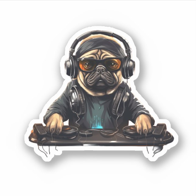 Mops hund dj, Music Lover, Dog lover, Mops Liebhab Aufkleber (Vorderseite)