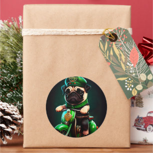 Mops Hund Fahrrad St. Patrick's Day Runder Aufkleber