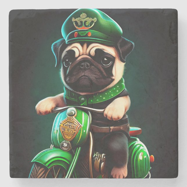 Mops Hund Fahrrad St. Patrick's Day Steinuntersetzer (Vorderseite)