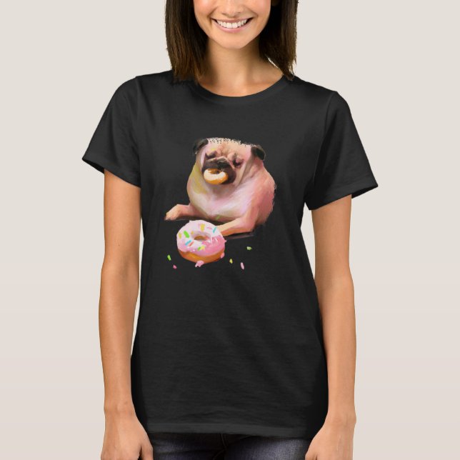 Mops Hund frisst Donut 2 T-Shirt (Vorderseite)