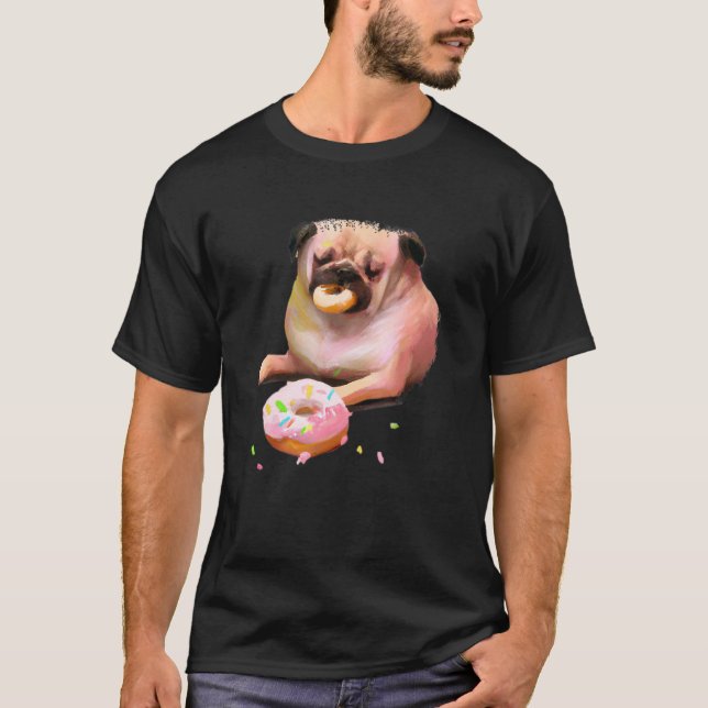 Mops Hund frisst Donut  2 T-Shirt (Vorderseite)