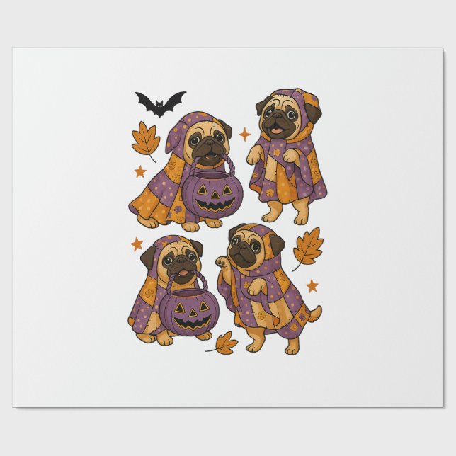 Mops-Hund-Geist Halloween Gruselig Geschenkpapier (Flach)