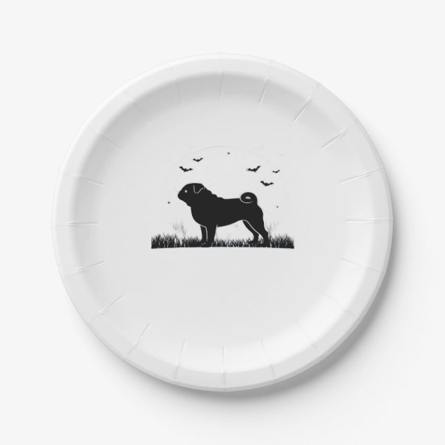 Mops Hund � Halloween Moon Silhouette Classic T-Sh Pappteller (Vorderseite)