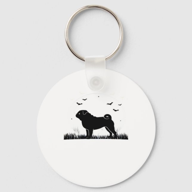 Mops Hund � Halloween Moon Silhouette Classic T-Sh Schlüsselanhänger (Vorderseite)