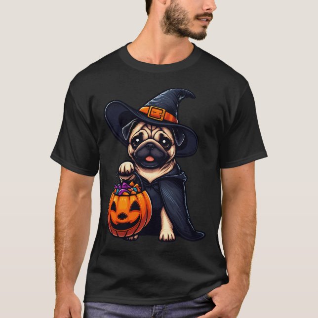 Mops-Hund Halloween T-Shirt (Vorderseite)