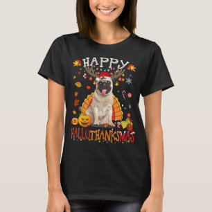 Mops Hund Happy Hallothanksmas Halloween Thanksgiv T-Shirt
