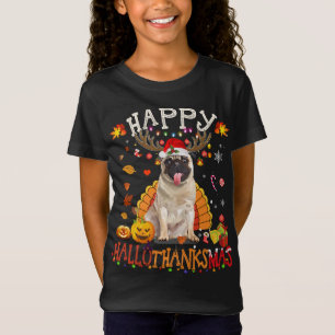 Mops Hund Happy Hallothanksmas Halloween Thanksgiv T-Shirt