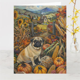 Mops-Hund Herbsternte Erntedankfest Karte