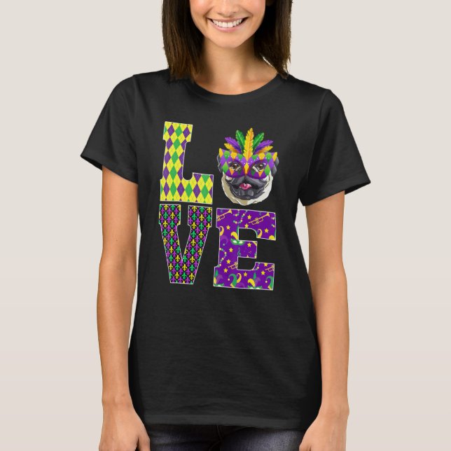 Mops Hund I Liebe Mardi Gras Kostümmaske T-Shirt (Vorderseite)