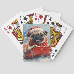 Mops-Hund im Schlitten Lass es schneien Weihnachte Spielkarten