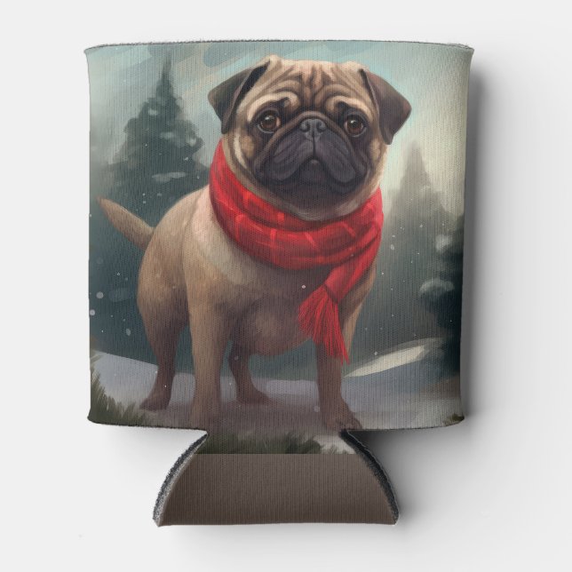 Mops Hund im Schnee Weihnachten Dosenkühler (Vorderseite)