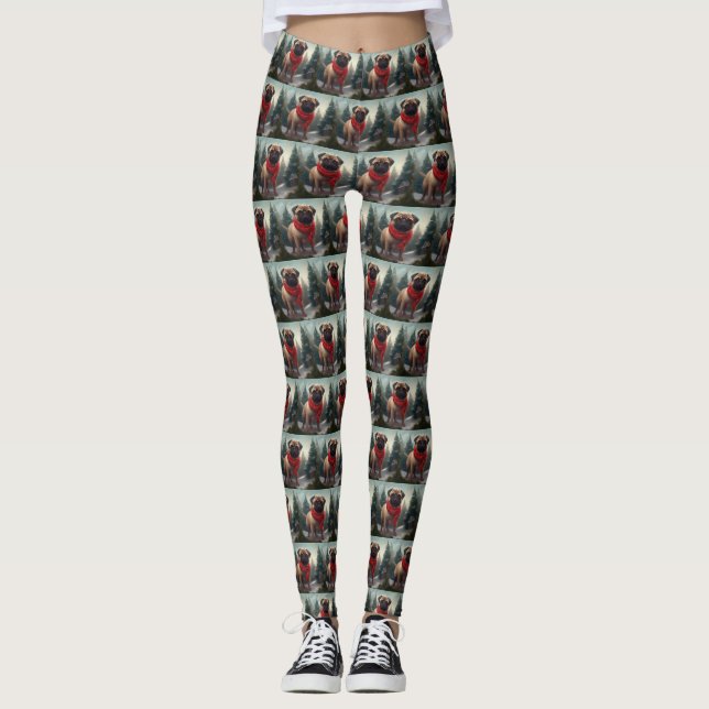 Mops Hund im Schnee Weihnachten Leggings (Vorderseite)
