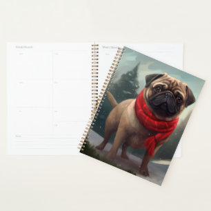 Mops-Hund im Schnee Weihnachten Planer