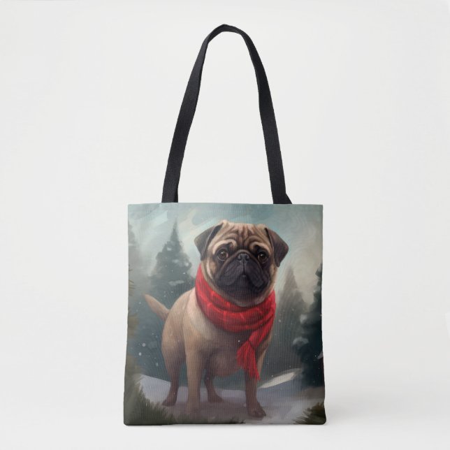 Mops Hund im Schnee Weihnachten Tasche (Vorderseite)