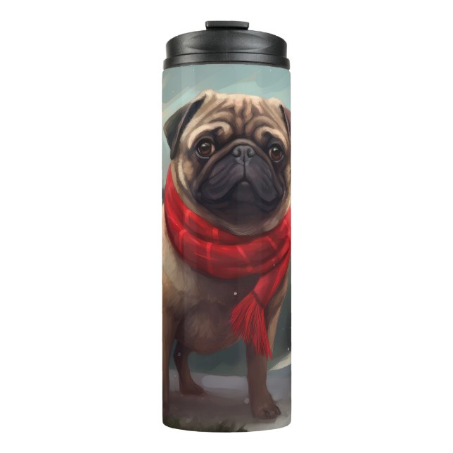 Mops Hund im Schnee Weihnachten Thermosbecher (Vorderseite)