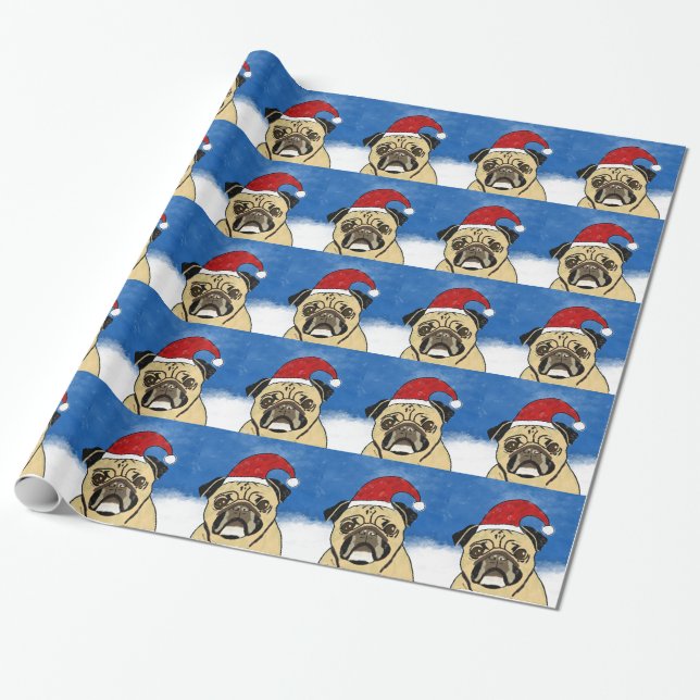 Mops Hund im Schnee Weihnachten Wasserfarben Geschenkpapier (Ungerollt)