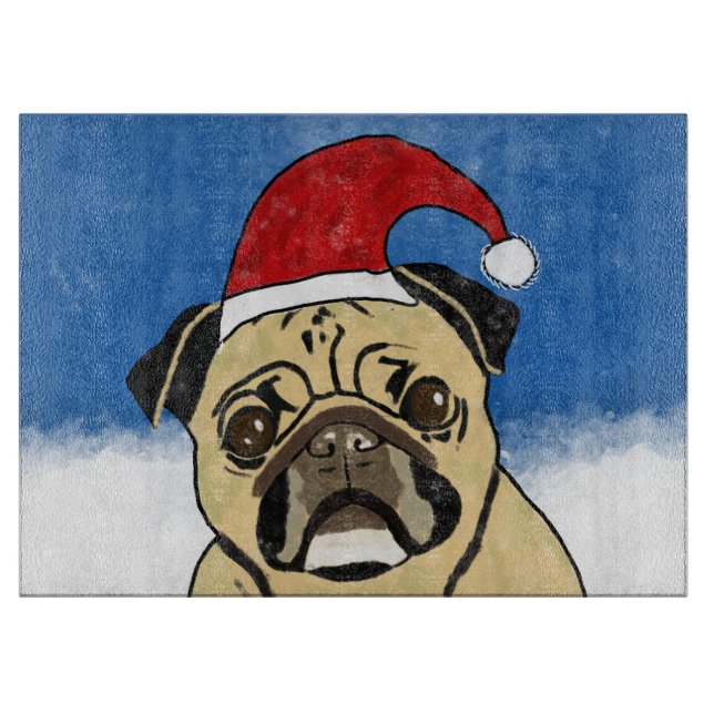 Mops Hund im Schnee Weihnachten Wasserfarben Schneidebrett (Vorderseite)
