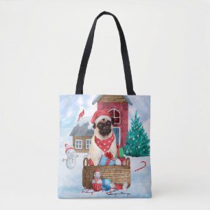 Mops Hund im Schnee Weihnachtshundehaus Tasche