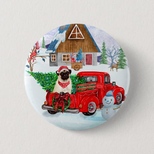 Mops Hund in der Weihnachtslieferung LKW Schnee Button