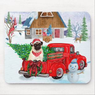 Mops Hund in der Weihnachtslieferung LKW Schnee Mousepad