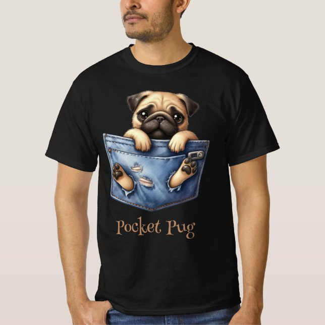 Mops-Hund in einer Tasche T-Shirt (Vorderseite)