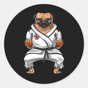 Mops-Hund Karate Martial Arts Kickboxen Jiu Jitsu Runder Aufkleber