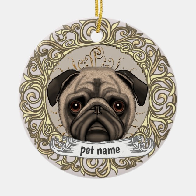 Mops Hund liebt Gedächtnisschmuck Keramik Ornament (Vorne)