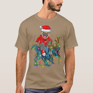 Mops Hund Lover Xmas Lights Mops Reiten Dinosaur C T-Shirt