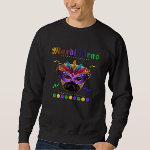 Mops Hund Mardi Gras Maske Hut mit Federn Spaß Sweatshirt