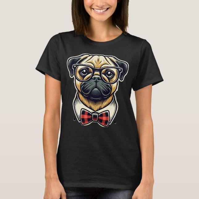 Mops Hund mit Brille Pop Art Style T-Shirt (Vorderseite)