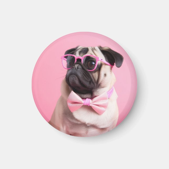 Mops-Hund mit Fliege Magnet (Vorne)