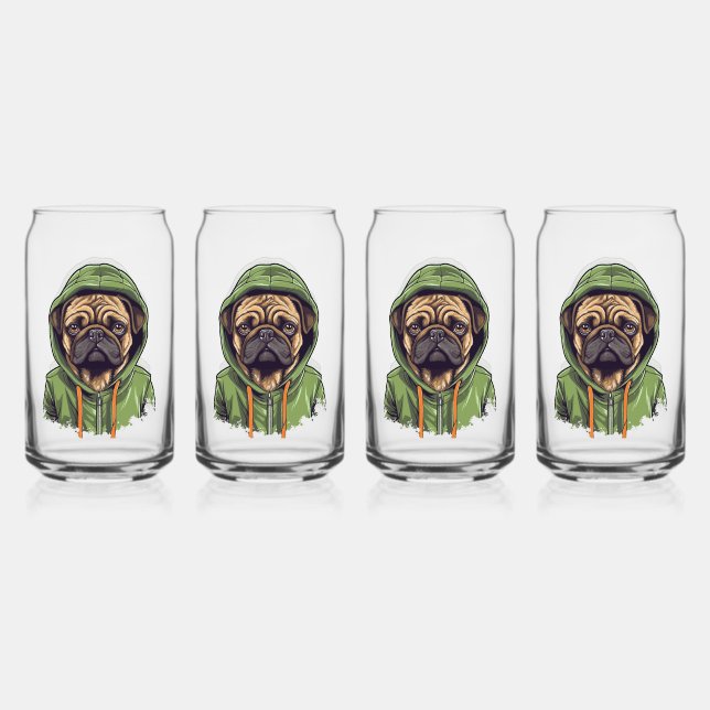 Mops-Hund mit grüner Hoodie Dosenglas (Vorderseite)