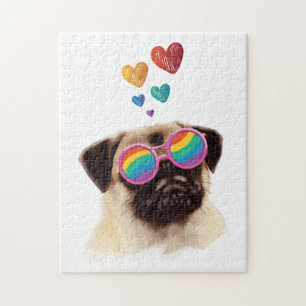 Mops Hund mit Herzen Valentinstag
