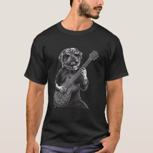 Mops-Hund mit Sonnenbrille spielt Gitarre Musiker T-Shirt