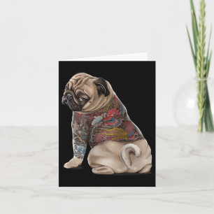 Mops Hund mit traditionellem japanischen Drachen T Karte