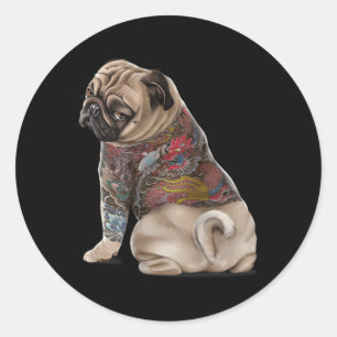 Mops Hund mit traditionellem japanischen Drachen T Runder Aufkleber