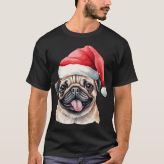 Mops-Hund mit Weihnachtsmannmütze - Welpe mit Weih T-Shirt