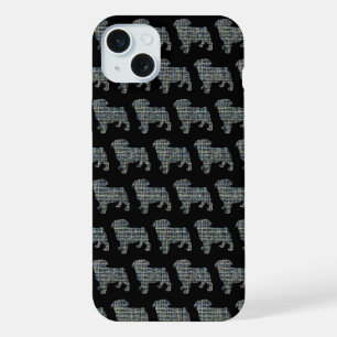 Mops Hund Niedliche Silhouette Raster Schwarz iPhone 15 Plus Hülle