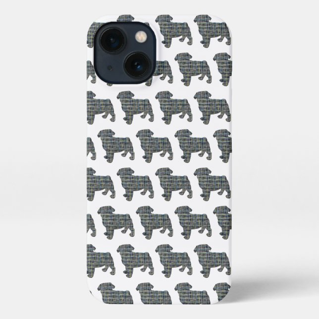Mops Hund Niedliche Silhouette Raster weiß iPhone Hülle (Rückseite)