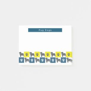 Mops Hund & Paw Gelb & Blau Grill Silhouette Post-it Klebezettel