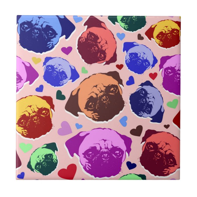 Mops-Hund Retro PopArt Stil Fliese (Vorderseite)