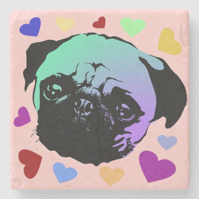 Mops-Hund Retro PopArt Stil Steinuntersetzer (Vorderseite)