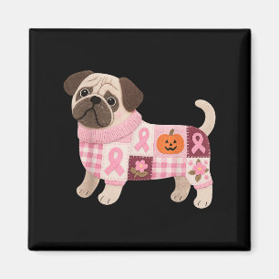 Mops Hund rosa Ribbon Brustkrebs Mops Muster Felt Magnet