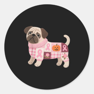 Mops Hund rosa Ribbon Brustkrebs Mops Muster Felt Runder Aufkleber