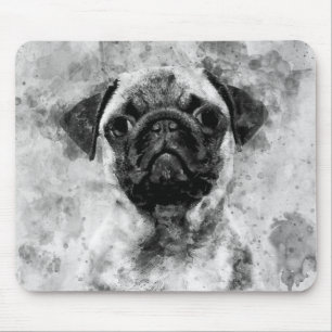 Mops-Hund Schwarz-Weiß-Aquarell 01 Mousepad